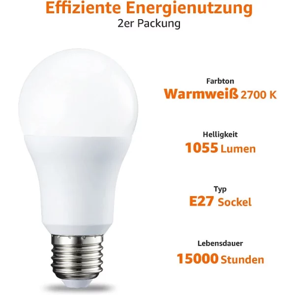 Amazon Basics LED-Leuchtmittel E27 10 Watt | Effiziente Energienutzung