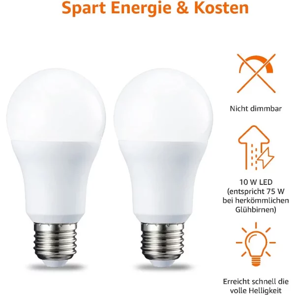 Amazon Basics LED-Leuchtmittel E27 10 Watt | Energiesparend