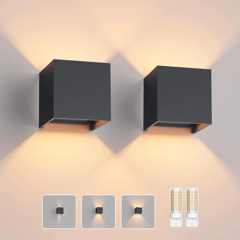 Klighten LED-Wandleuchte 2er-Set mit austauschbarem G9-Leuchtmittel, für den Innen- und Außenbereich